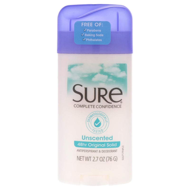 Sure Original Solid Unscented, Anti-Perspirant Deodorant 2.70 oz- Packaging may vary - Image 1